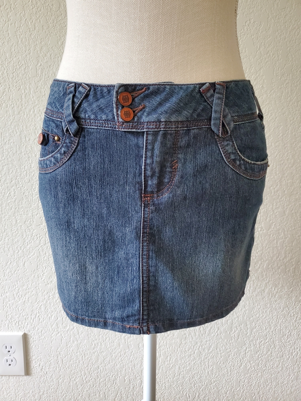 SO Dark Blue Denim Mini Skirt with Button Detail